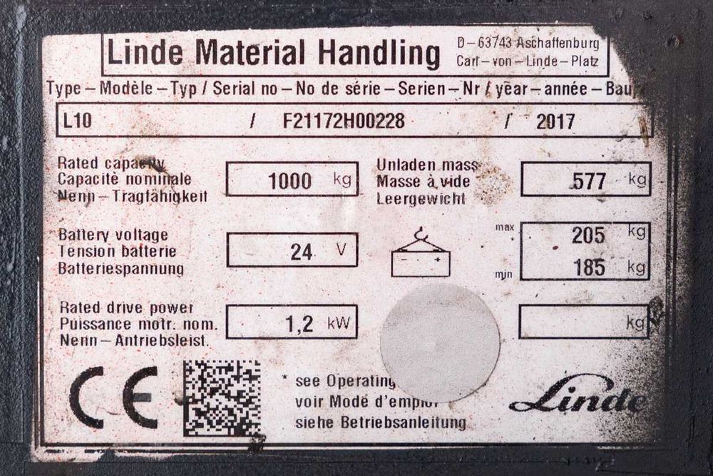 Stacker Elétrico Linde L10 1.000 kg | Usado
