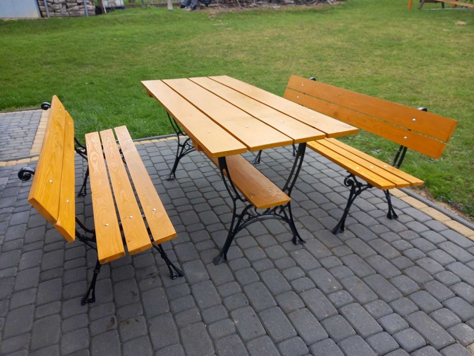 Komplet ogrodowy, meble ogrodowe stół + 2 ławki, solidny, duży, nowy