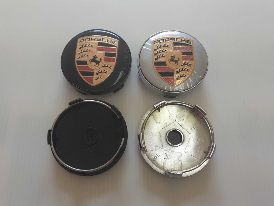 Centros/tampas de jante completos Porsche com 56, 60, 65, 68 e 76 mm