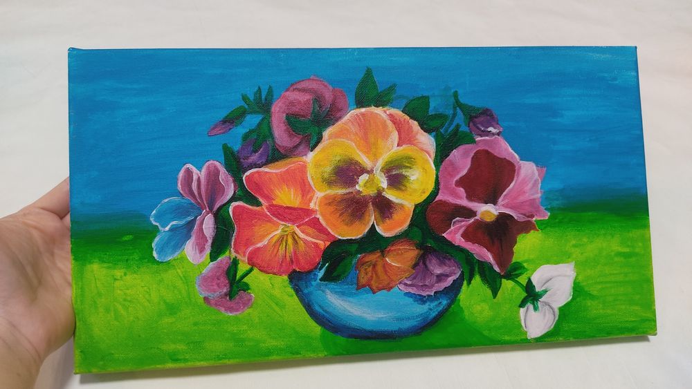 Картина яркая Анютины глазки Фиалки (Братки)