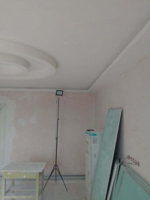 Монтаж гипсокартона. Шпаклевка стен под покраску, обои. Покраска. Обои