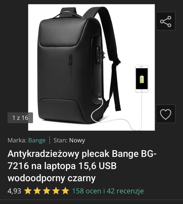 Plecak antykradzieżowy - posiadam dowód zakupu