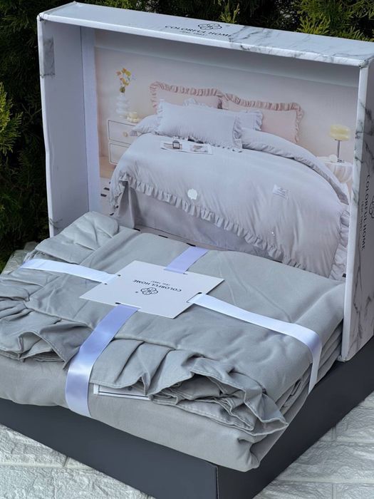 Суперціна! Постельное белье с рюшами сатинова постільна білизна