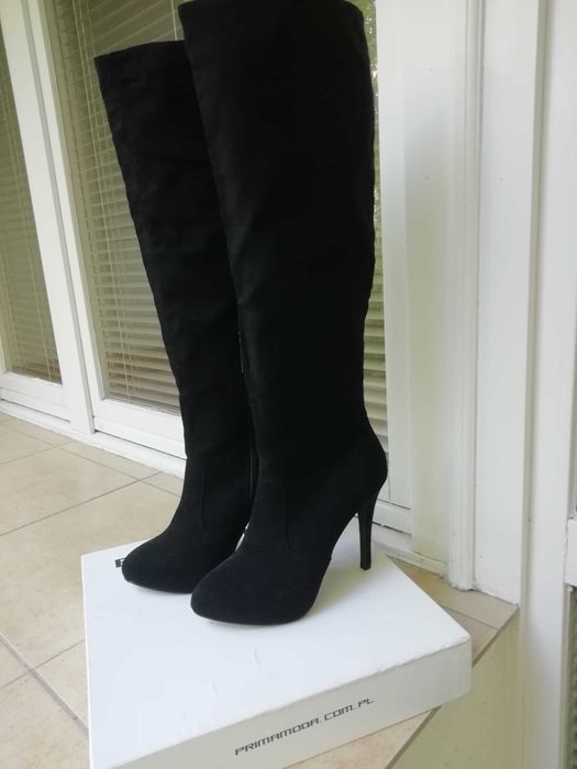 Kozaki czarne nubuk zamsz