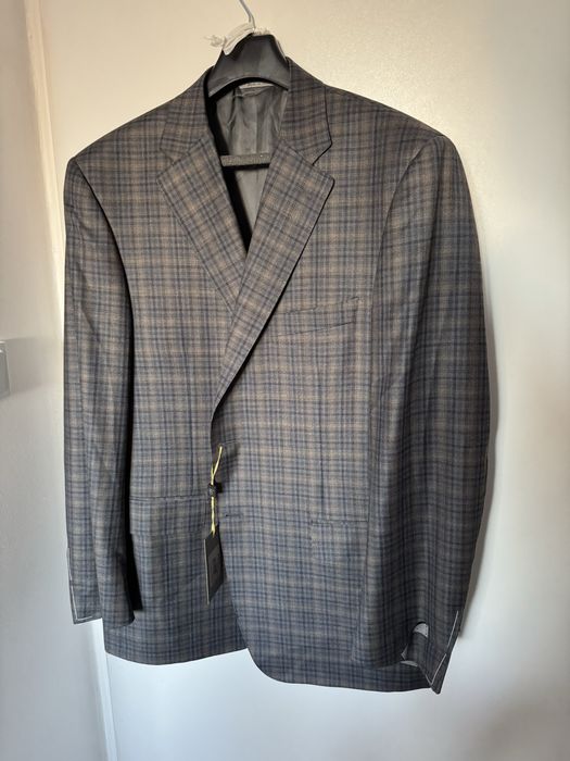 Canali marynarka 100% wool szaro-brązowa krata 56R idealna na zimę