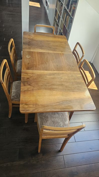Stół z krzesłami art deco vintage PRL