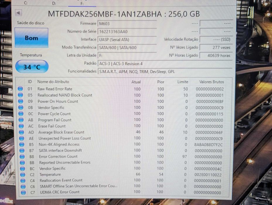 SSD Micron 256gb usado