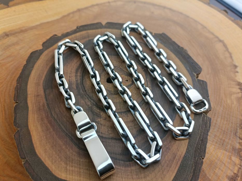 Срібний ланцюжок Якірний зі вставками. Комбінований Якір довгі ланки