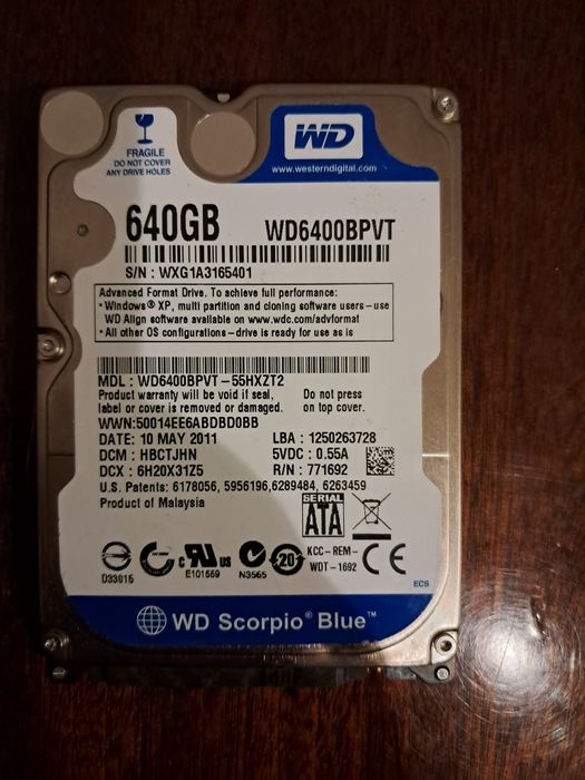 Жорсткий диск для ноутбука, комп'ютера  WD 640 Gb Sata 2,5"