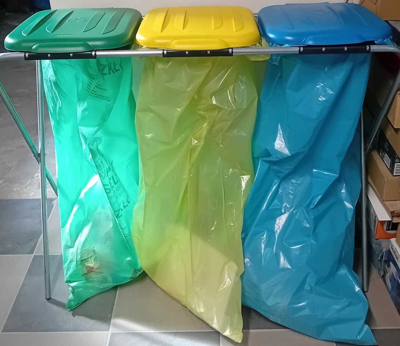 Stojak do Segregacji Śmieci 3 Stanowiska 120L Ocynk nowe