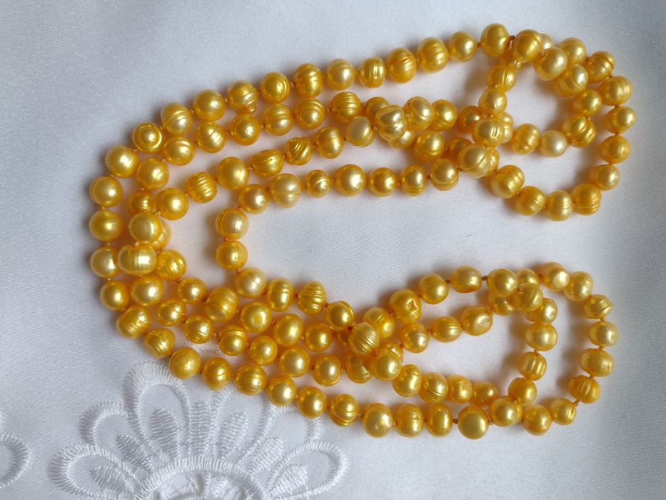 naszyjnik 120cm perły perełki żółte