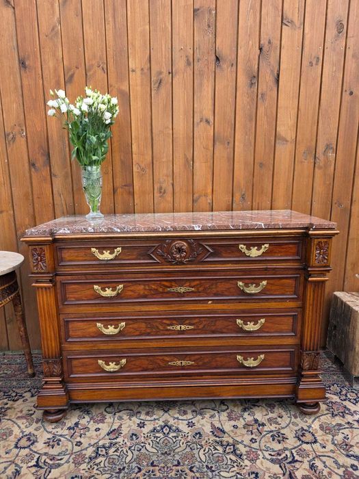 Drewniana komoda z marmurem, szuflady, klasyczna 130 cm #498 Stylowy Węgrów