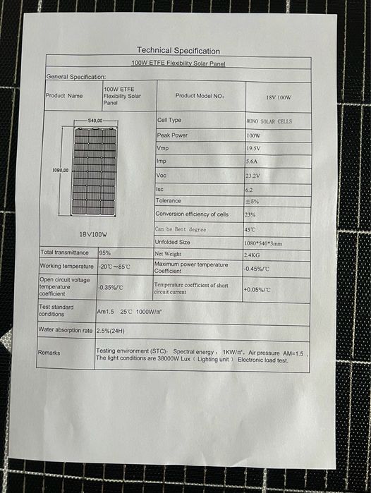 Гнучка сонячна панель ETFE 100 W  (не PET)