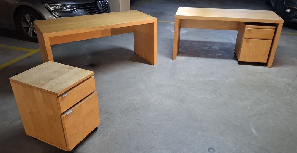 IKEA JONAS/MALM - secretárias c/ painel deslizante e blocos de gavetas