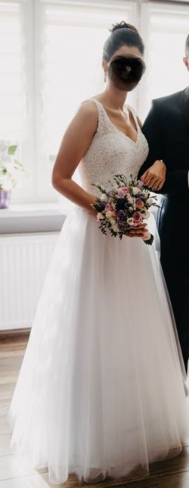 SUKNIA ŚLUBNA Agnes, rozm. 38/40 Cieszyn, Bielsko-Biała, brokat