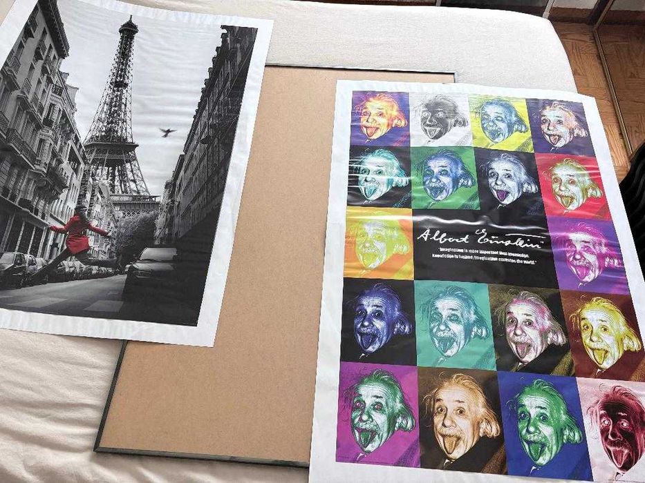 Quadro com 2 gravuras: Torre Eiffel e Einstein (102 x 72 cm)