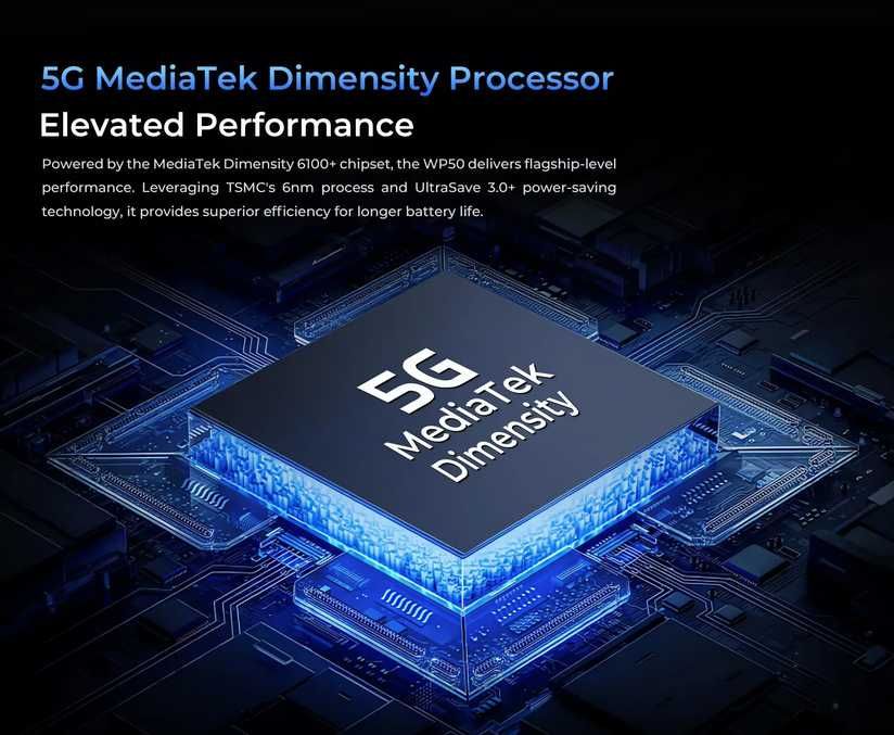 Oukitel WP50 5G. 12Gb(4+8)/256Gb, Dimensity 6100+, 48Mp, 6500Ma/h, NFC