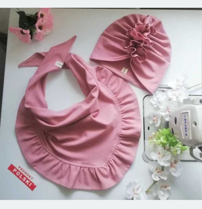 Czapka turban + chusta wiązana z falbanką  * komplet handmade *