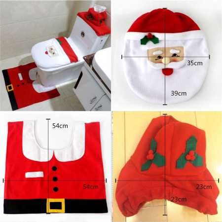 Kit 3 pcs decoração Natal: capa Almofadado, tapete e forro para sanita