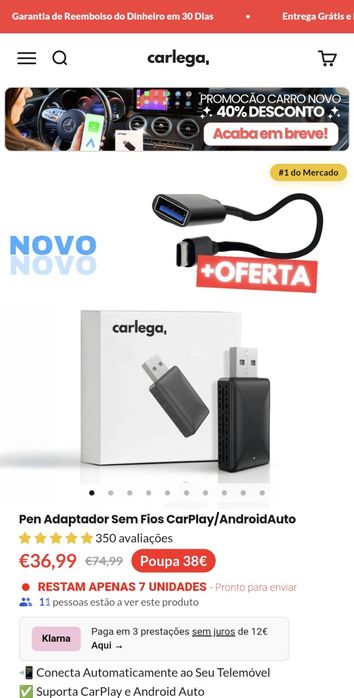 Carlega Pen Adaptador Sem Fios CarPlay/AndroidAuto