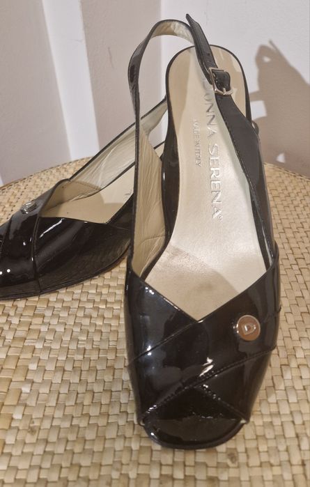 Wizytowe  buty włoskie Donna Serena 39 damskie czarne bez pięty sandały na obcasie