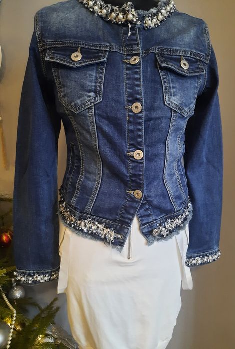 Nowa katana jeansowa kurtka rozm S perełki  Re Dres