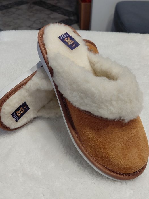 Skórzane, ocieplane pantofle damskie, rozmiar 38
