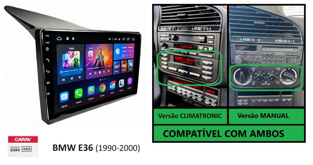 (NOVO) Rádio 2DIN 9" BMW E36 • Android [4+64GB] • 320 318 Serie 3