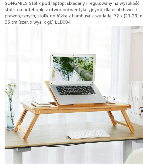 Stolik pod laptopa, składany,regulowany z szufladą 72szex(21-29wys)x35