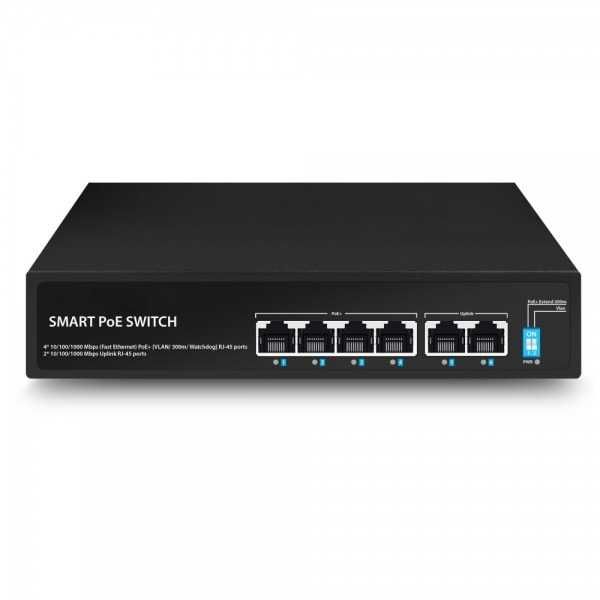 Switch PoE Gigabit 6 Portas (4 PoE + 2 Uplink) ‼️300m ‼️60W