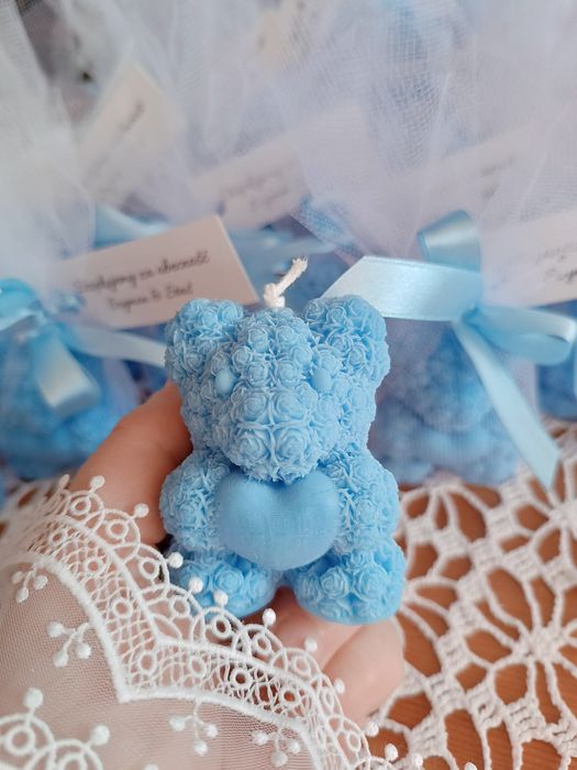 Świece sojowe, podziękowania dla gości Misie z sercem świeczka Komunia, Chrzest, Roczek Ślub, Wesele Baby Shower