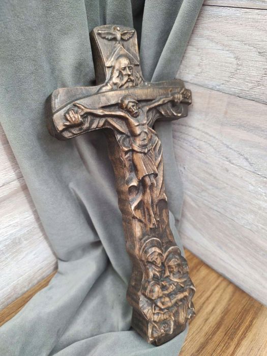Płaskorzeźba drewniany Krzyż Święty na ściane 3D prezent bierzmowanie