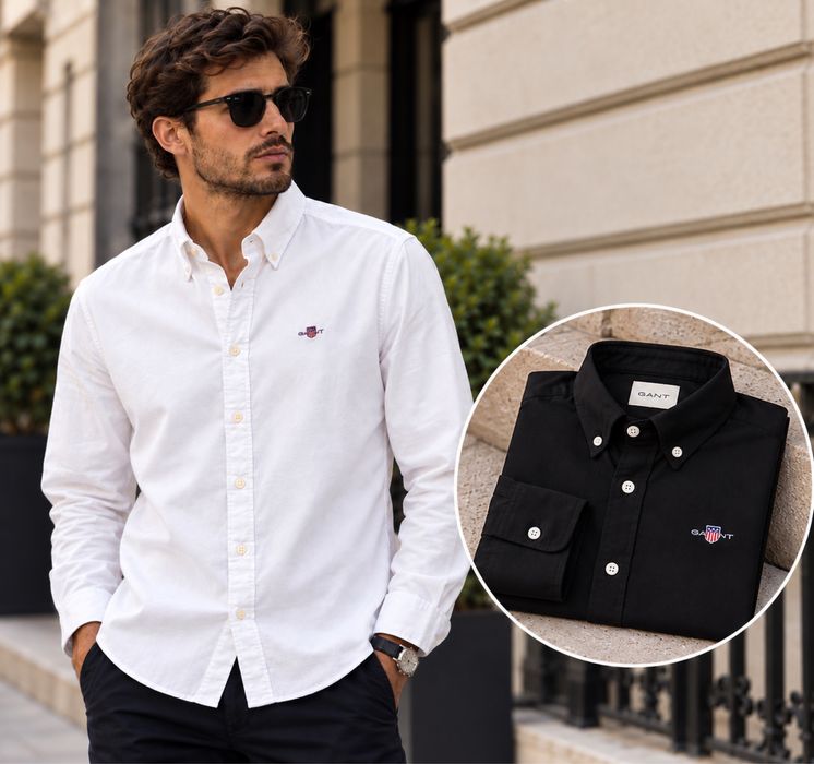 Оригінал GANT чоловіча сорочка Oxford Оксфорд 100% бавовна Classic Slim Fit button-down біла чорна S L Гант