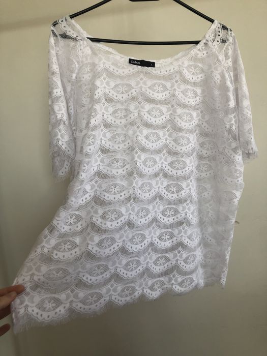 Ażurowa boho koszulka bluzka biała festiwal koncert L Cubus