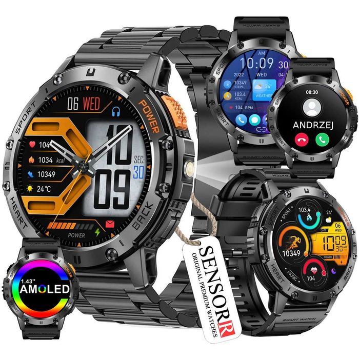 Smartwatch Zegarek Męski LATARKA Ciśnieniomierz ROZMOWY 530mAH AMOLED