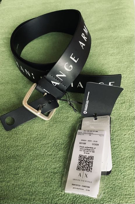 Pasek skóra Armani Exchange, unisex, czarny, logo 75 i 95 cm