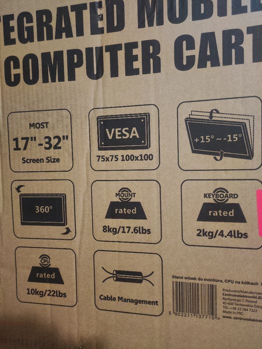 Stojak na komputer, monitor lub telewizor i klawiaturę, na kółkach