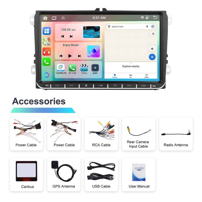 Radio Nawigacja Carplay 4/64Gb Vw,Golf,Seat,Polo,Touran