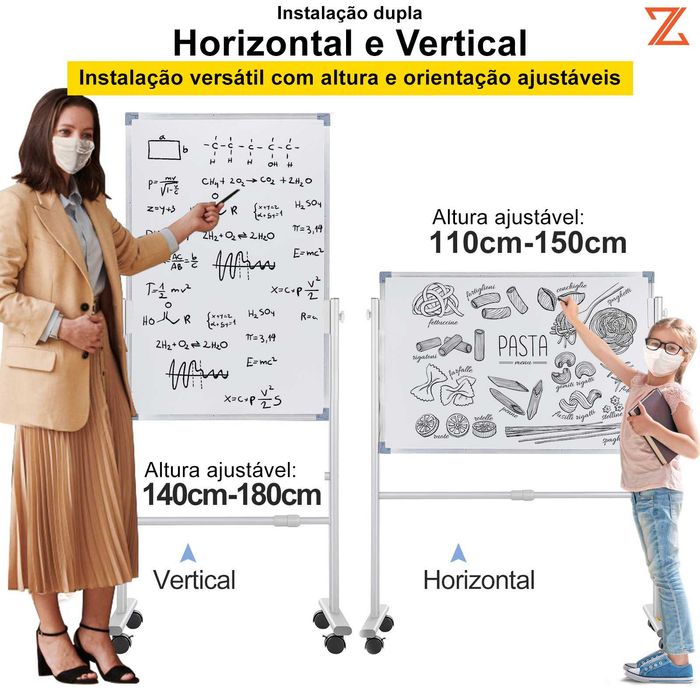 Quadro magnético branco dupla face 90 x 60 cm (horizontal e vertical)