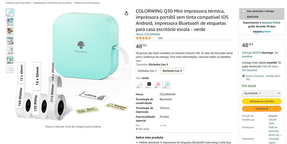 Impressora de etiquetas Bluetooth COLORWING Q30