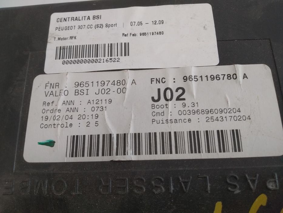 CENTRALINA BSI PEUGEOT 307 CC 2005 -9651197480