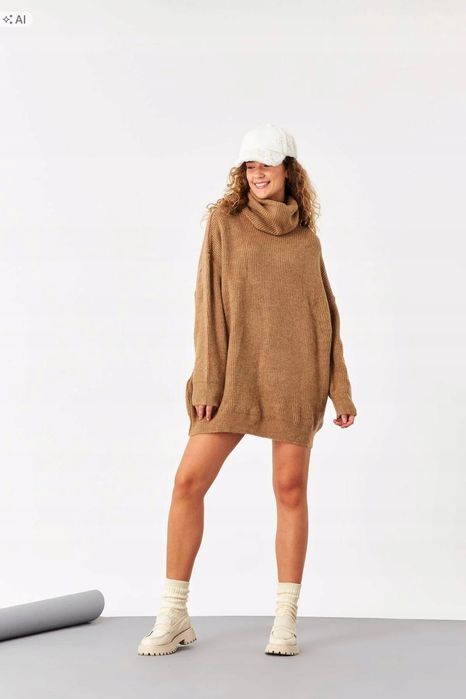 Miękki pleciony sweter z golfem oversize 5ia