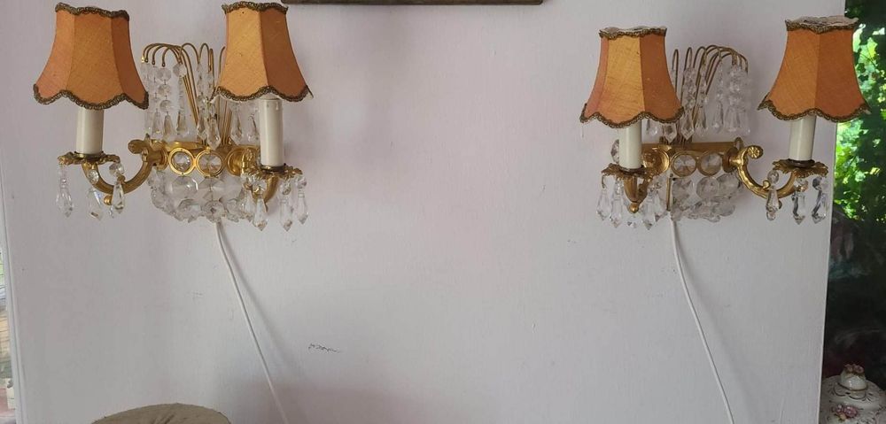 Krysztalowa okolowojenna lampa zyrandol mosiezny z krysztalami