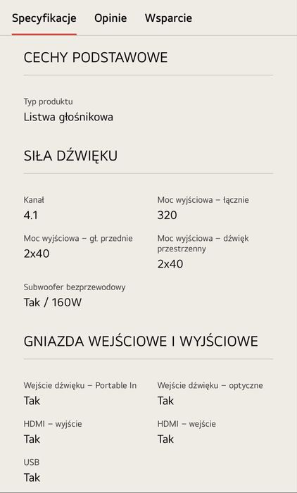 Soundbar LG z subwooferem 4.1 320W