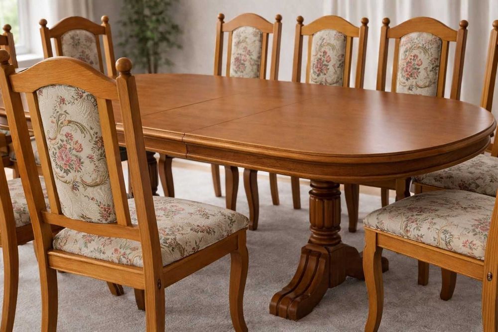 Komplet Mebli Dębowych Do Salonu + 8 Krzeseł
