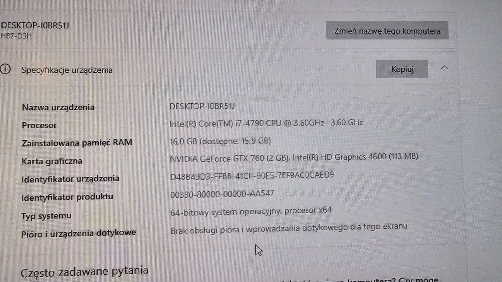 Komputer PC i7- 4790/16GB RAM/GTX 760/SSD sprawny