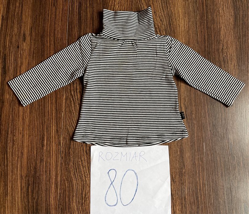 Bawełniany golf, bluzka z długim rękawem w paski rozm 80 cm