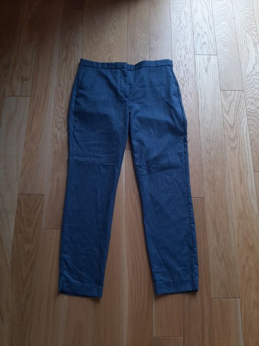 Eleganckie granatowe w jodełkę spodnie gumka w pasie ZARA Basic L 40 r