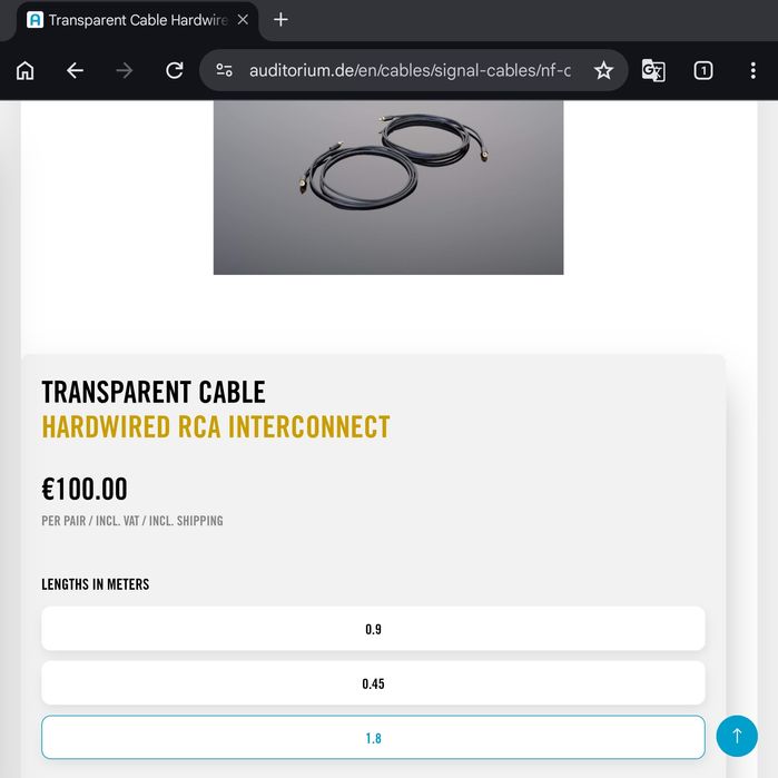 Cabos Interligação RCA Transparent Audio Hardwire Cable 1.8m HiFi