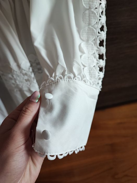 Elegancka biała sukienka koszulowa gipiurowa S 36 wesele ślub